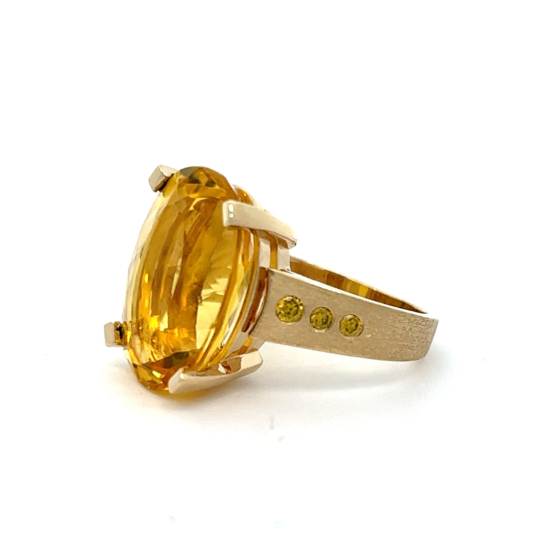 14K Yellow Gold Custom Crafted 17.32 Carat Citrine and Yellow Gold Diamond Ring
