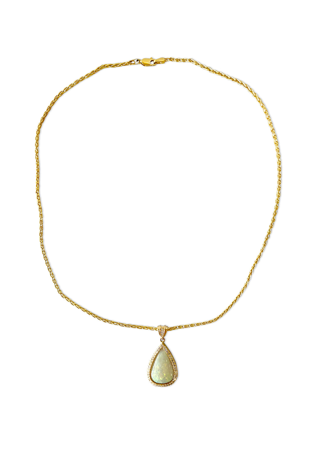 14K Yellow Gold 7.70 Carat Opal And Diamond Necklace