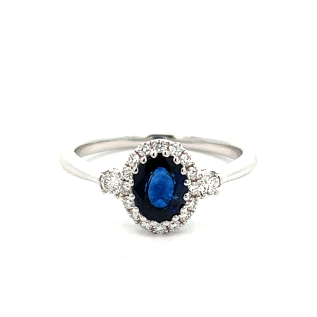 18K White Gold Sapphire And Diamond Halo Ring