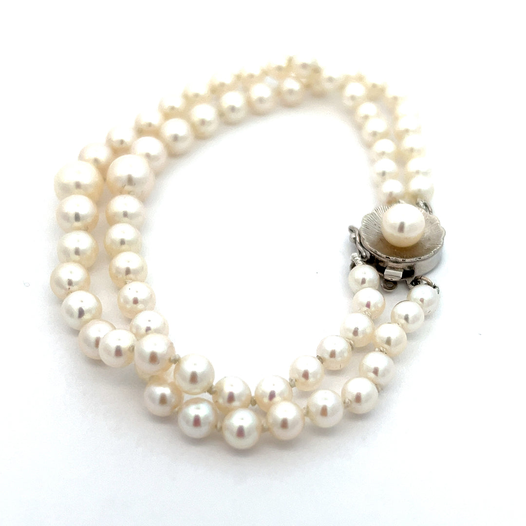Sterling Silver Double Strand Cultured Freshwater Pearl Graduated Bracelet