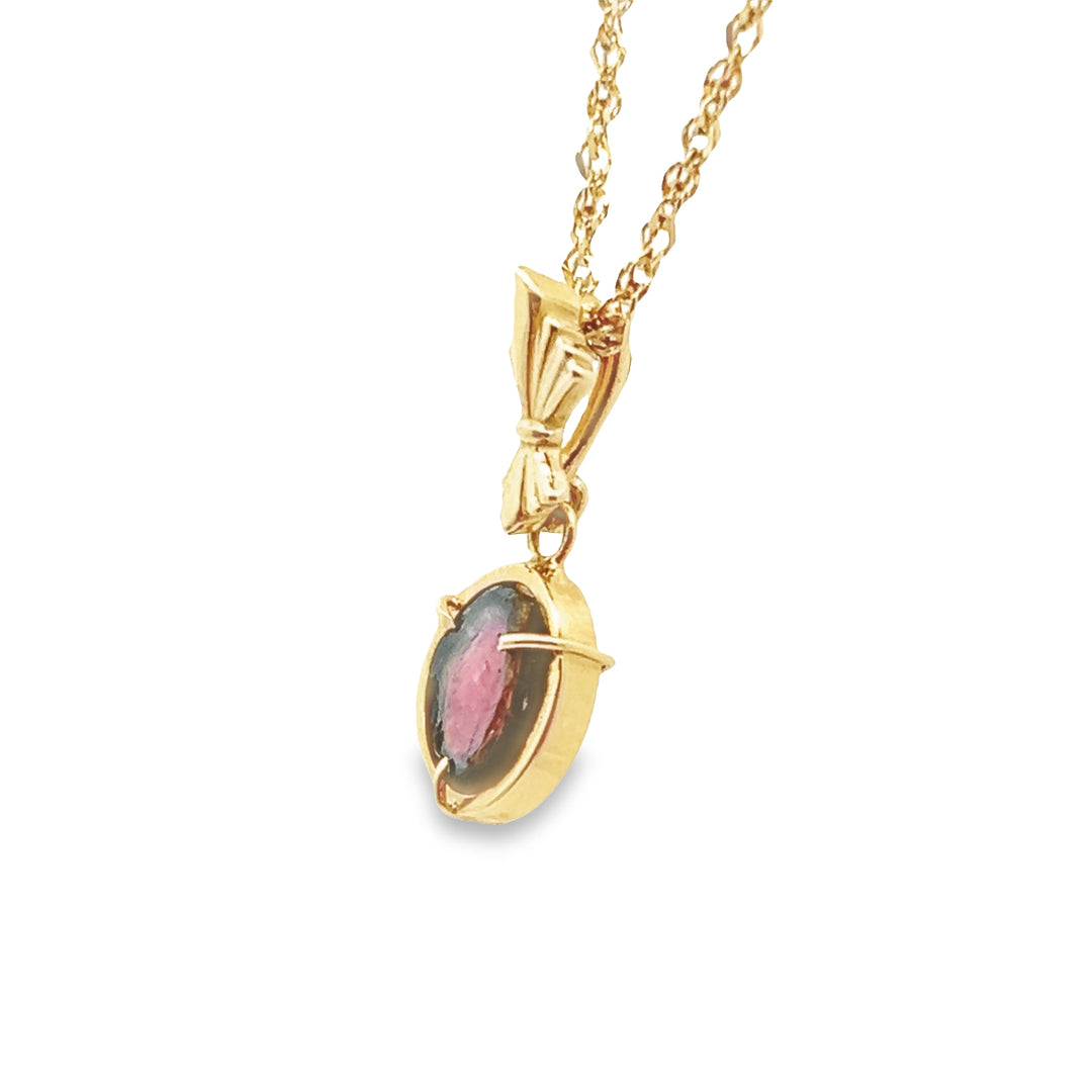 14K Yellow Gold Watermelon Tourmaline Necklace
