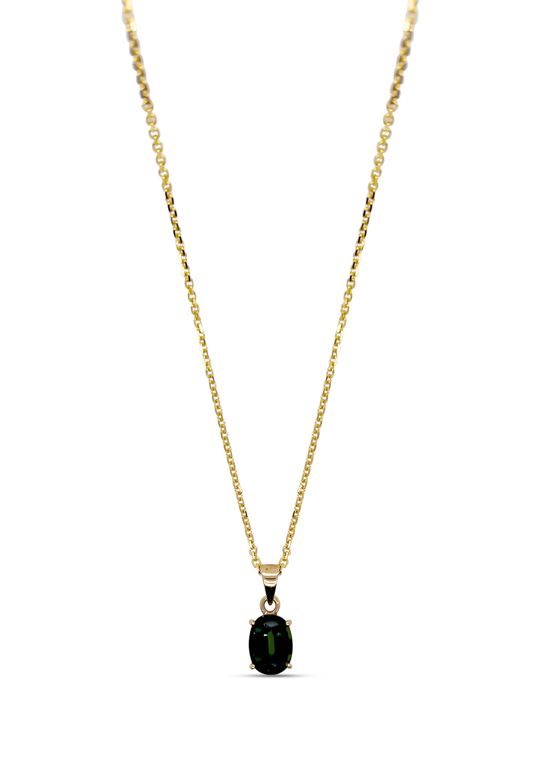 14K Yellow Gold 2.60 Carat Green Sapphire Necklace