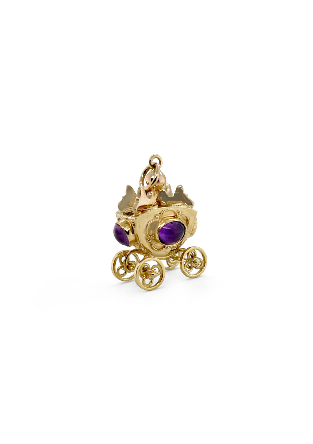 18K Vintage Estate Amethyst Carriage Charm