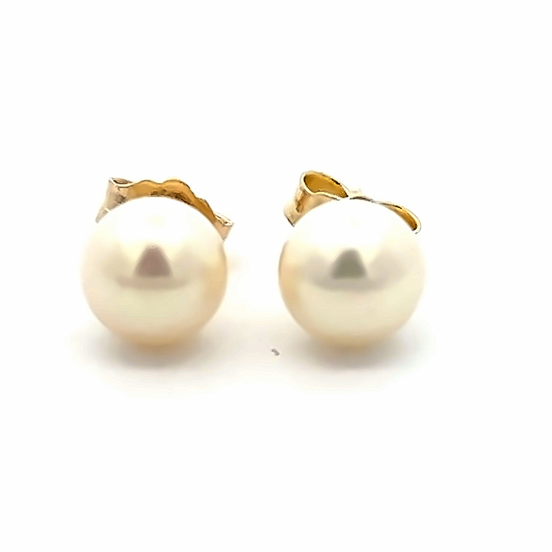 14K Yellow Gold AA Cultured Pearl Stud Earrings