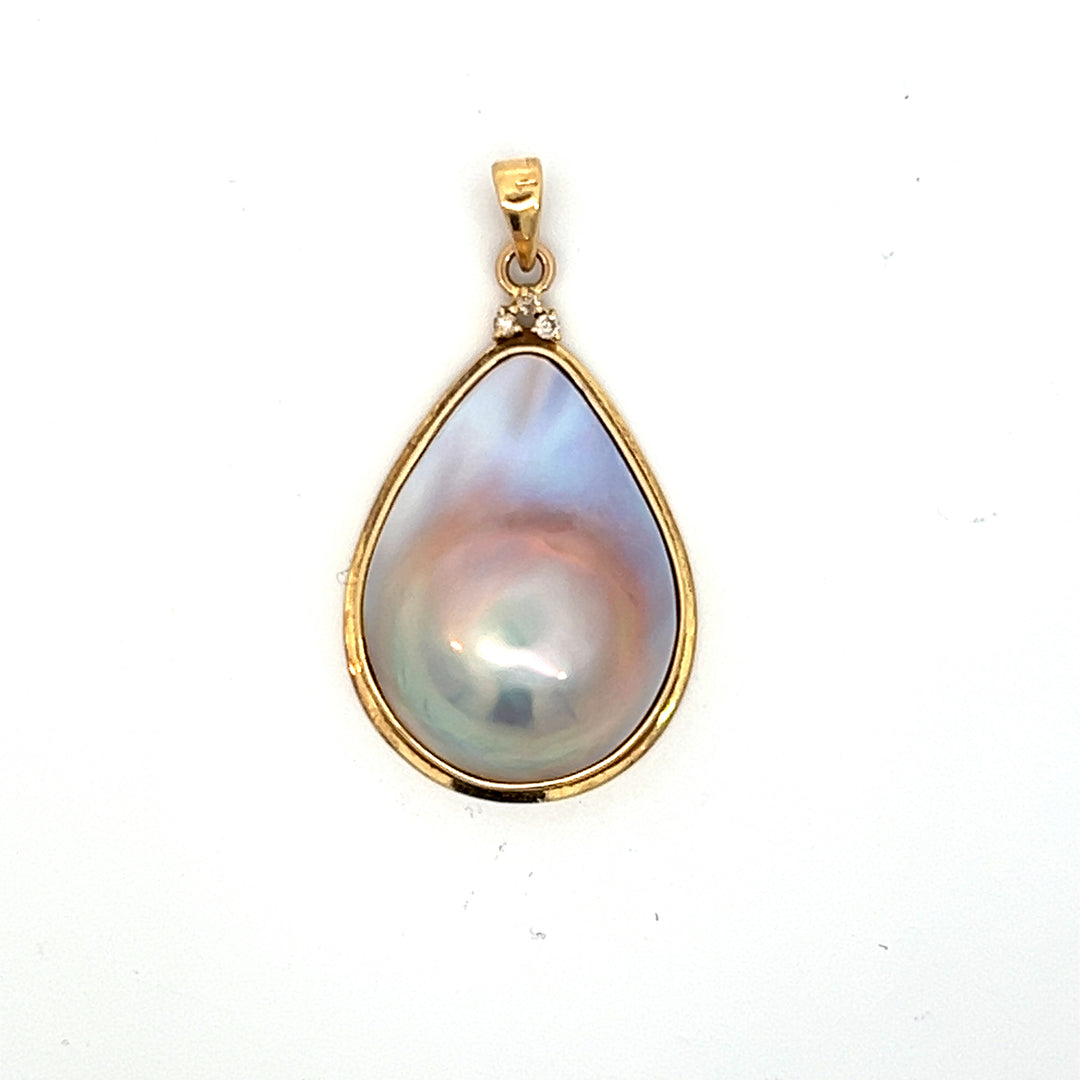 14k Yellow Gold Mabe Pearl And Diamond Pendant