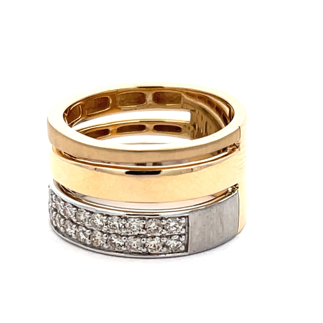 14K Yellow/White Gold Three Row Diamond Pave Band