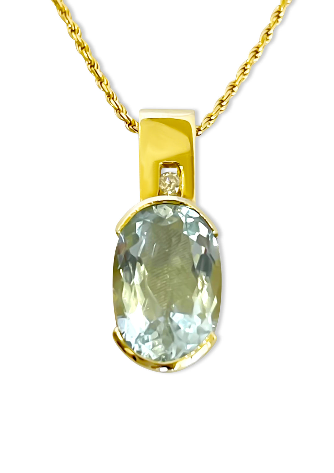 14K Yellow Gold Aquamarine And Diamond Necklace