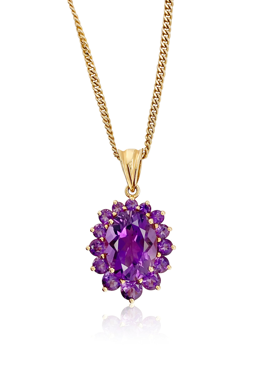 14K Yellow Gold Amethyst Cluster Necklace