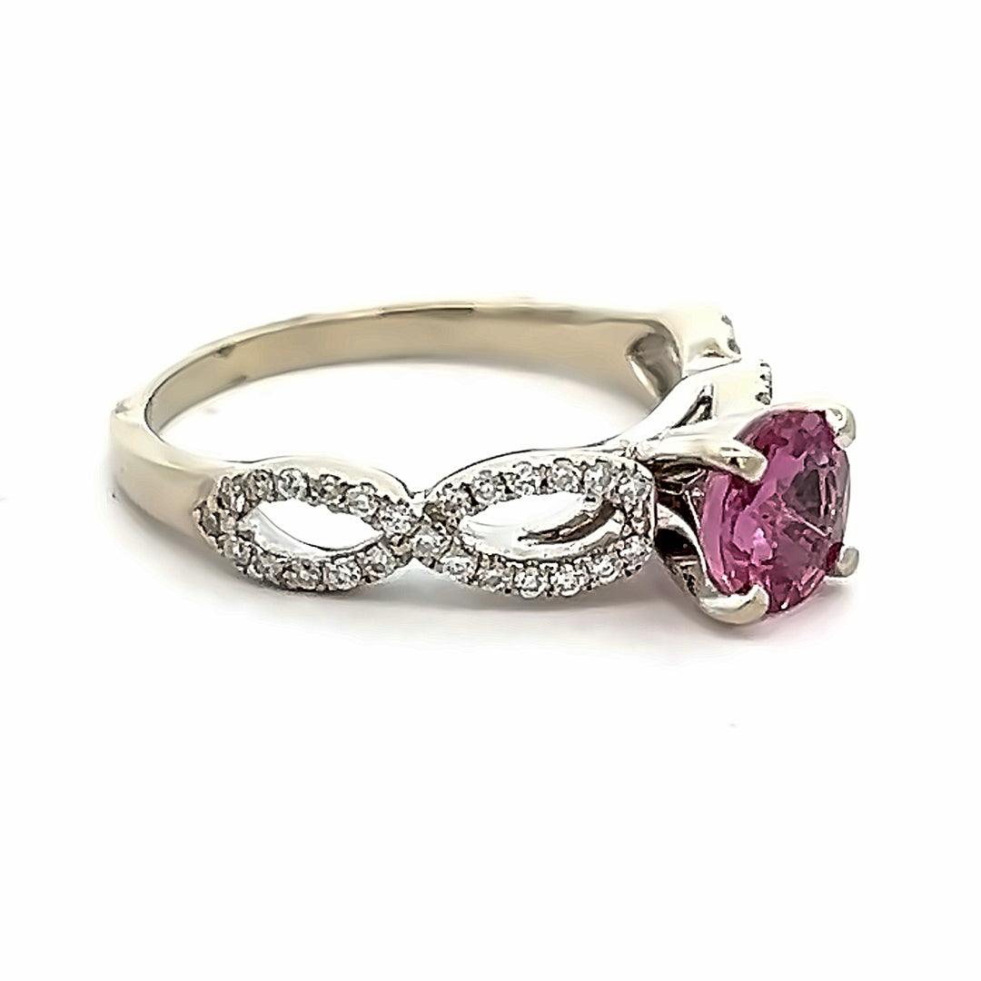 14K White Gold 1.00 Carat Pink Sapphire And Diamond Ring