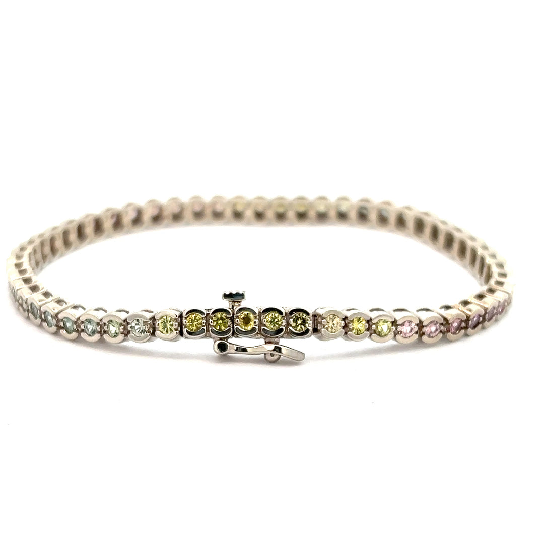 14K White Gold 1.75 Carat Rainbow Sapphire Tennis Bracelet