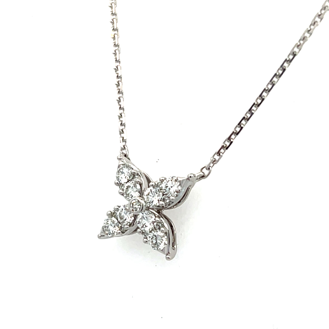 14K White Gold 0.75 Carat Diamond Flower Necklace