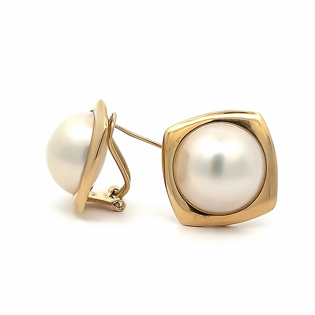 14K Yellow Gold 15mm Mabe Pearl Stud Earrings