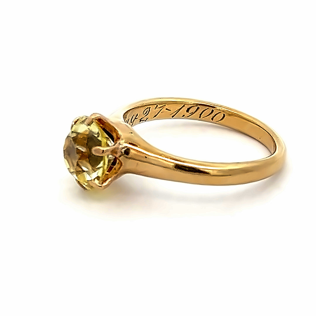 14K Yellow Gold Estate 2.00 Carat Synthetic Yellow Sapphire Ring