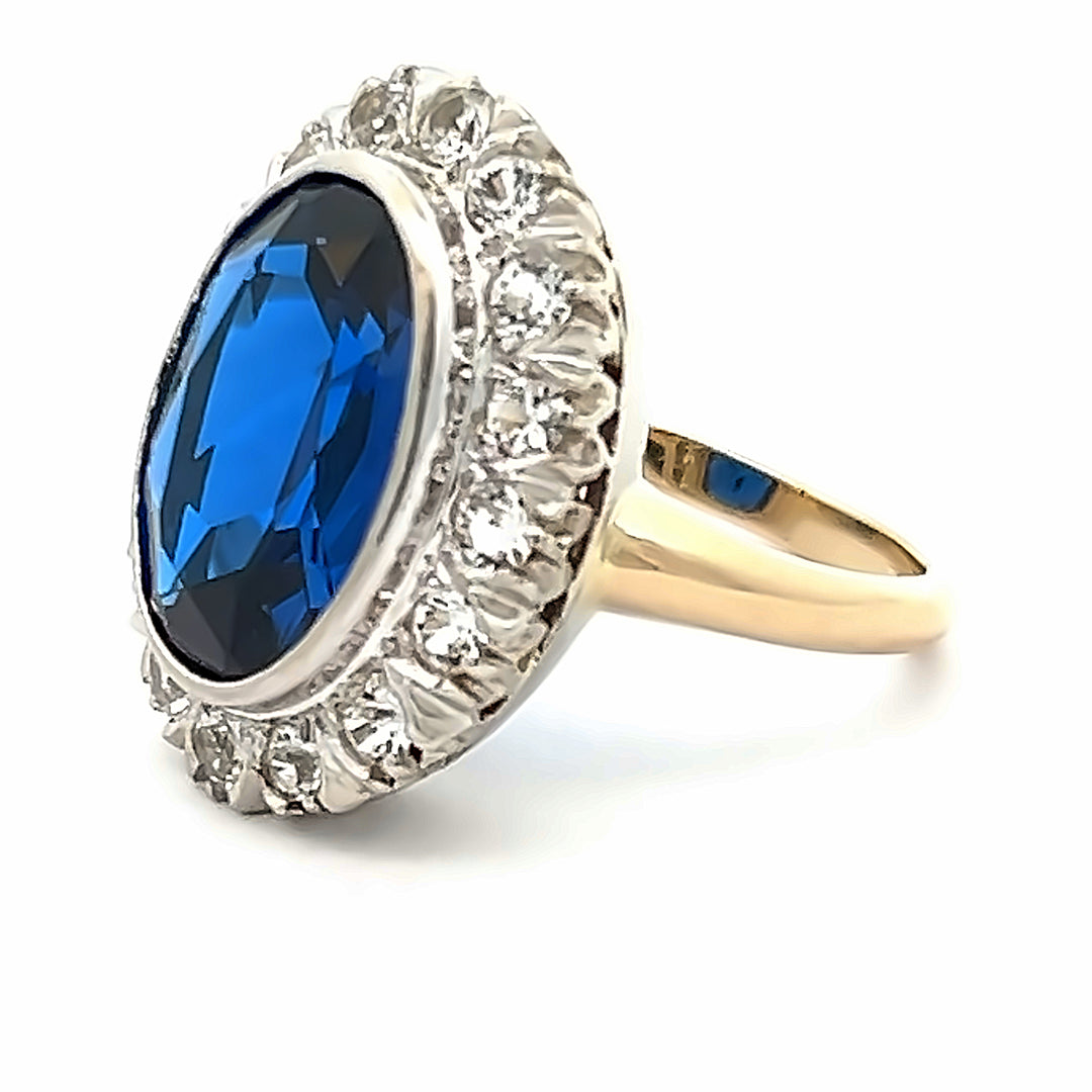 14K Yellow/White Gold Estate Synthetic Blue And White Spinel Halo Ring