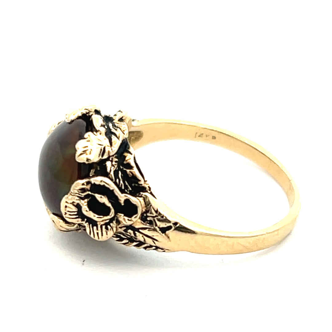 14K Yellow Gold Fire Agate Floral Antiqued Ring by STRELL