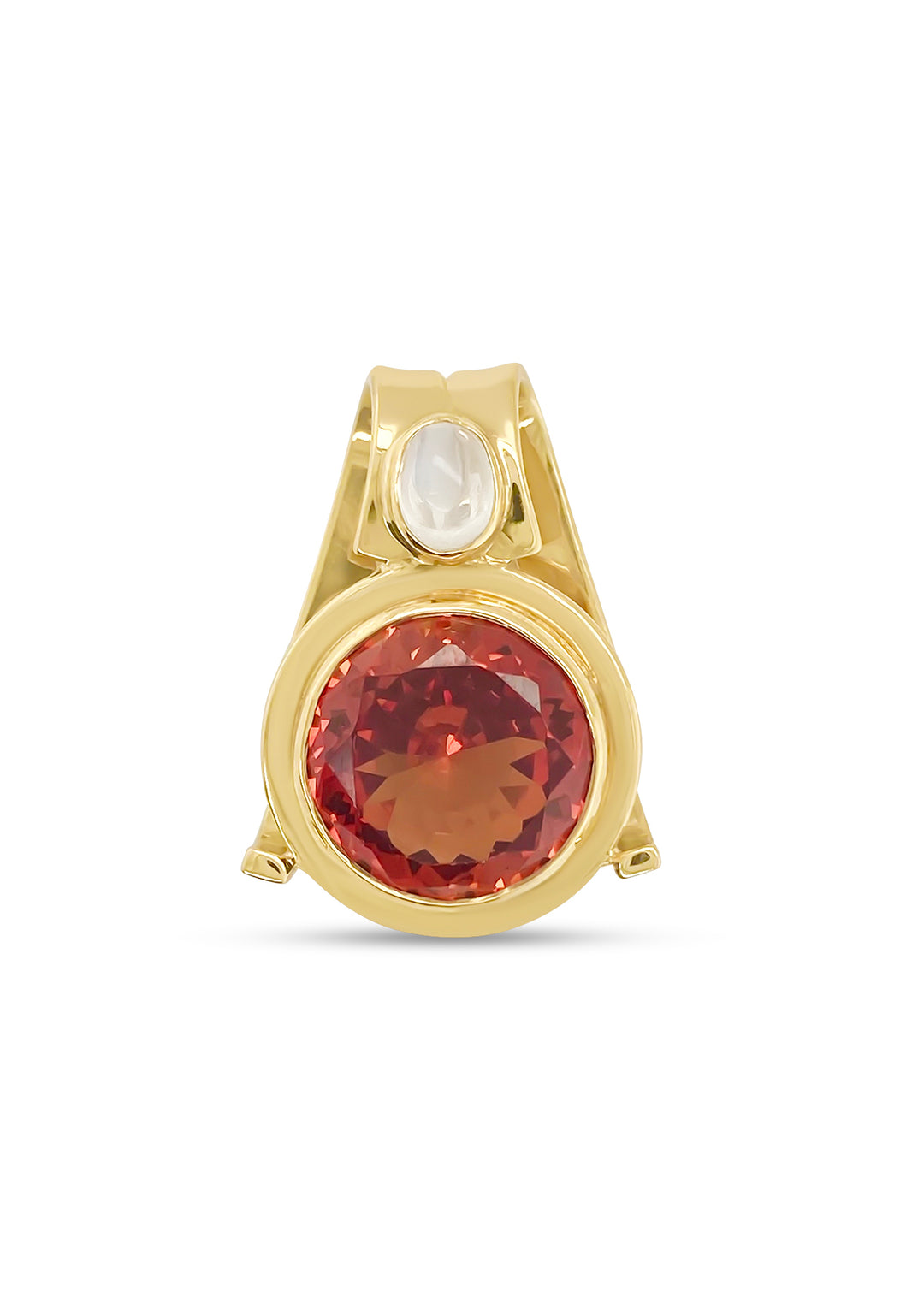 18K Yellow Gold Lab Grown Orange Sapphire And Moonstone Pendant