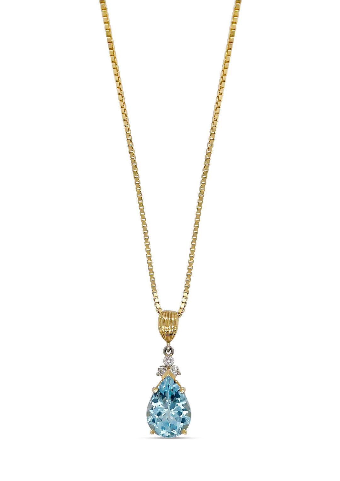 14K Yellow Gold 9.80 Carat Swiss Blue Topaz And Diamond Necklace