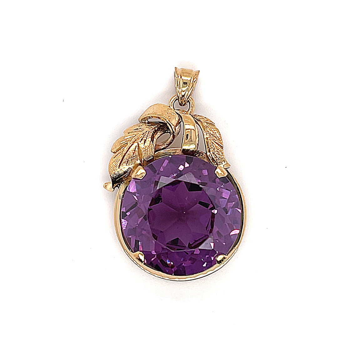 14K Yellow Gold Lab Grown Purple Sapphire Pendant