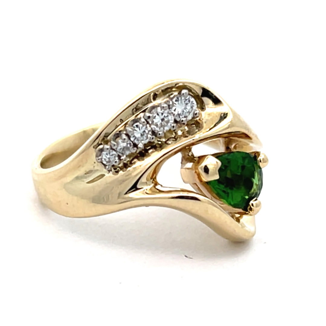 14K Yellow Gold Tsavorite Garnet and Diamond Freeform Ring