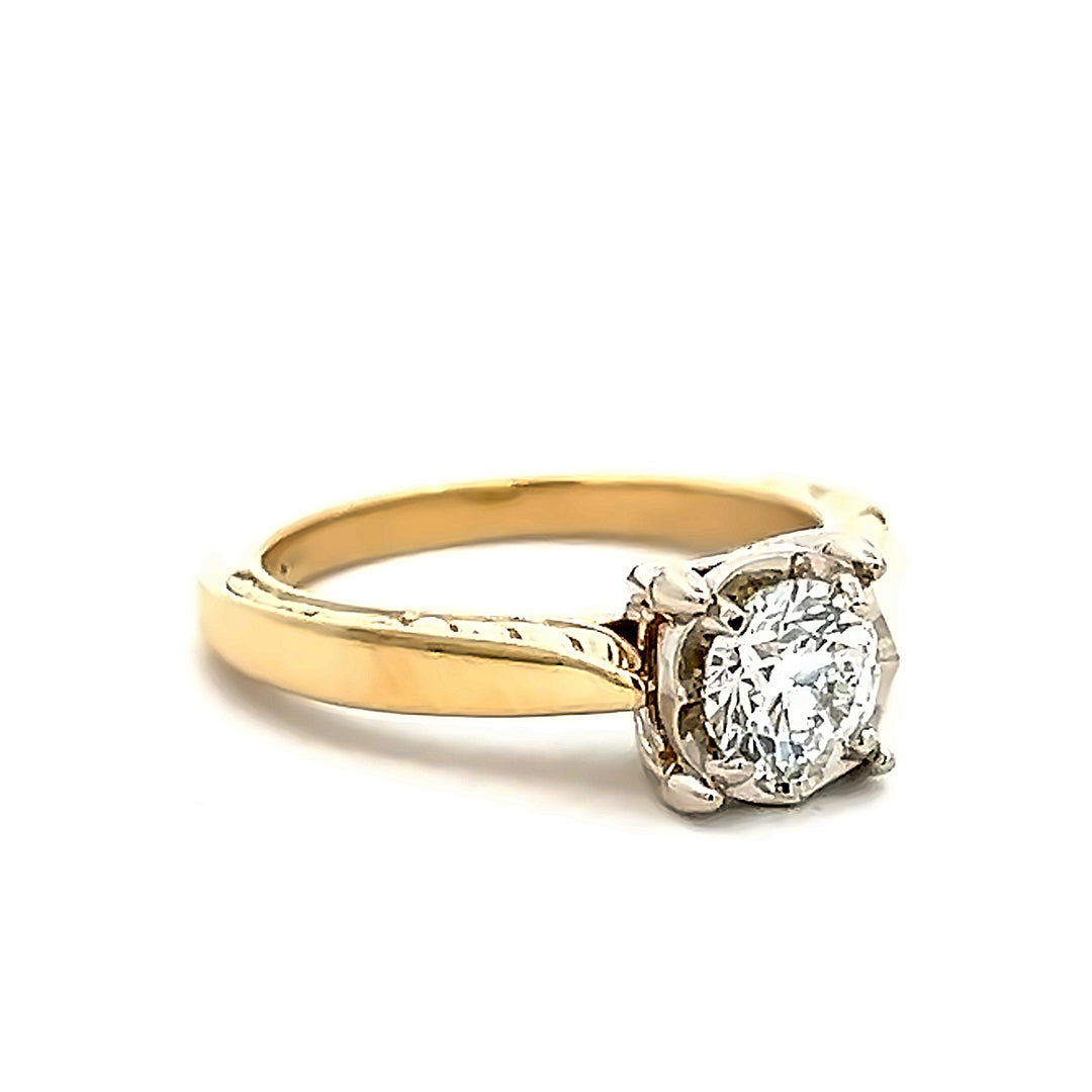 14K Yellow And White Gold 0.82 Carat Diamond Engraved Engagement Ring