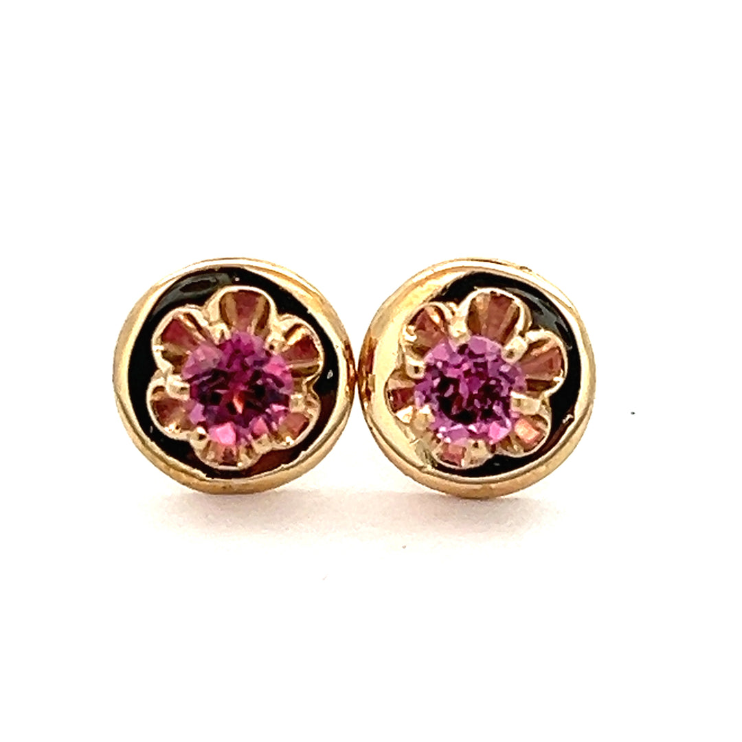 14K Yellow Gold Rhodolite Garnet Stud Earrings