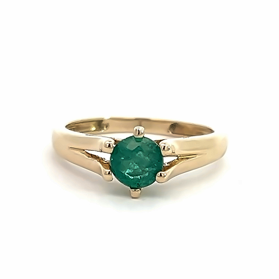 14K Yellow Gold Natural Emerald Solitaire Ring