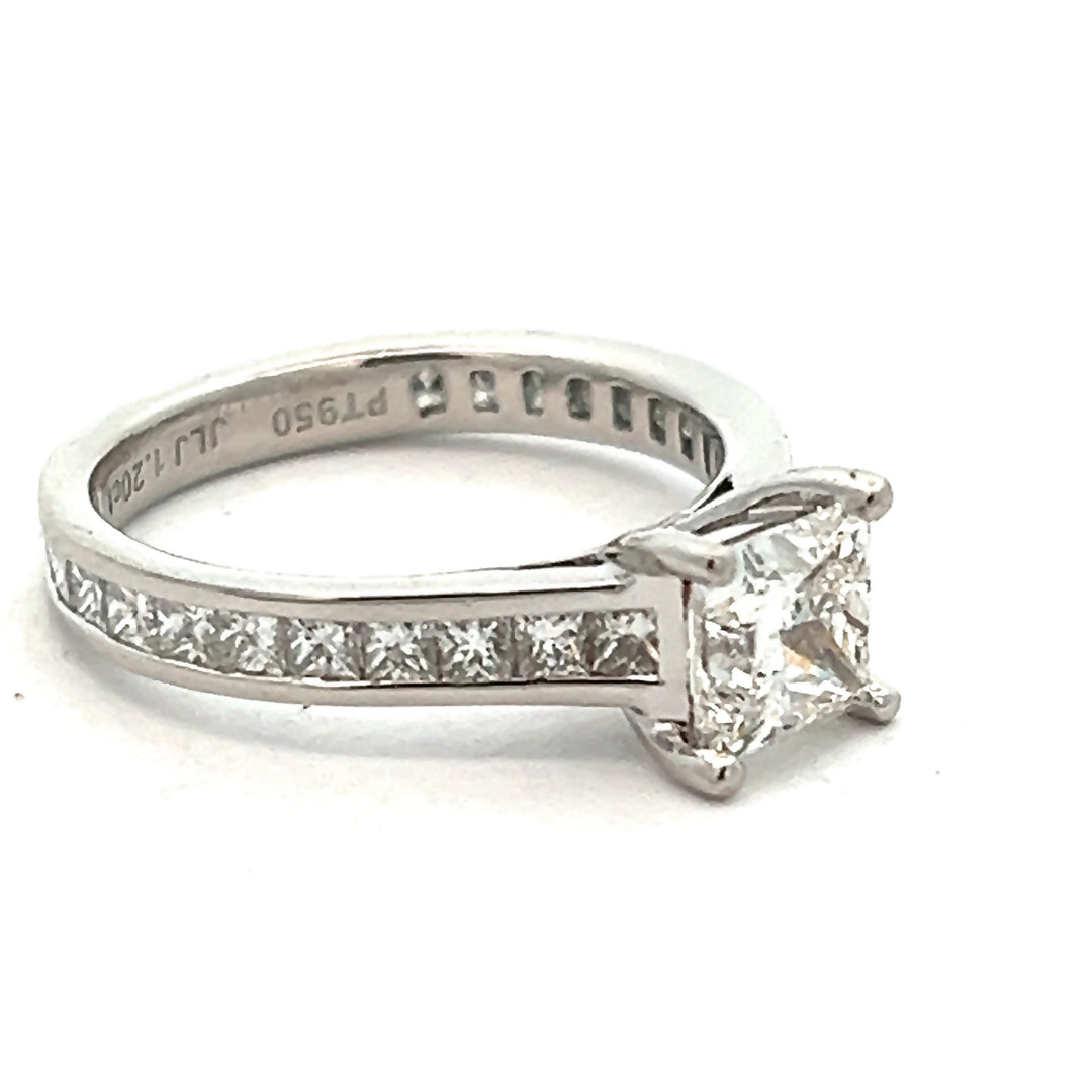 Platinum 1.20 Carat Princess Cut Diamond Channel Set Engagement Ring