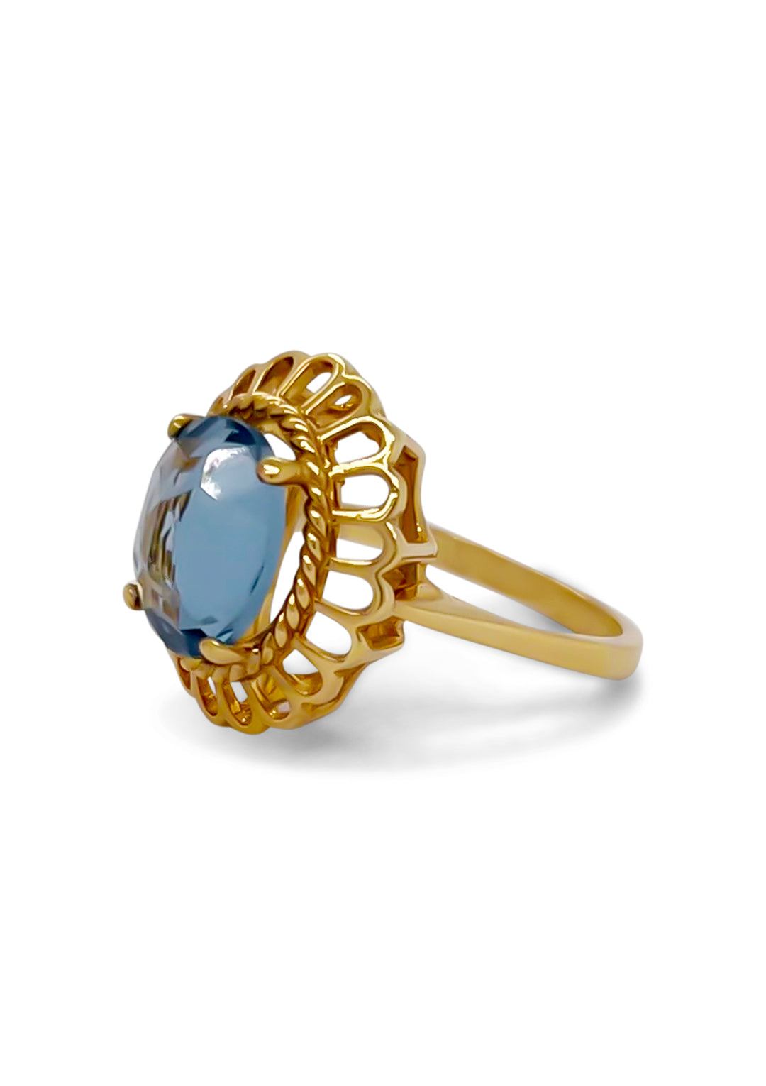 14K Yellow Gold Swiss Blue Topaz Buttercup Ring