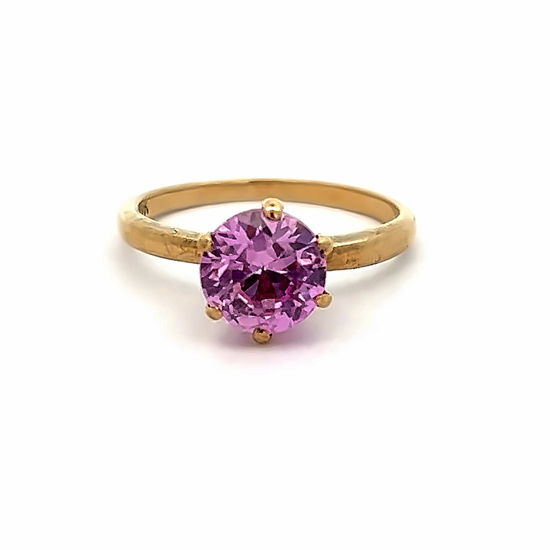 10K Yellow Gold Estate 1.75 Carat Lab Grown Pink Sapphire Ring