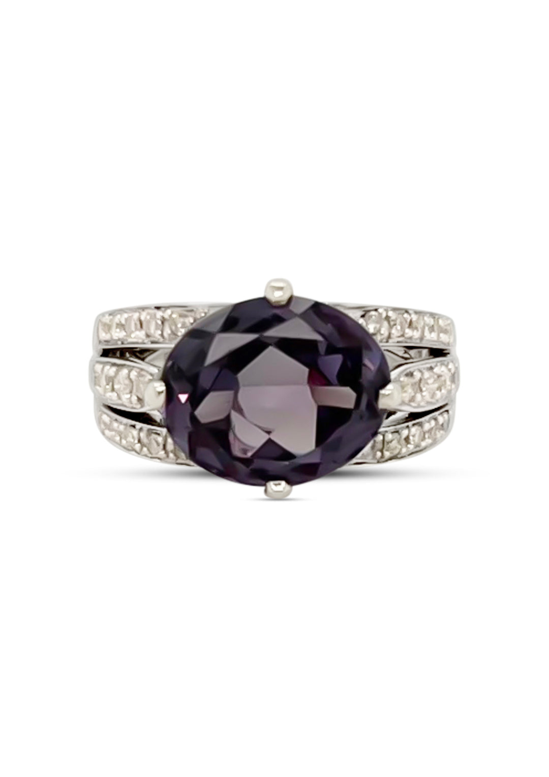 14K White Gold Lab Grown Purple Sapphire And Diamond Ring