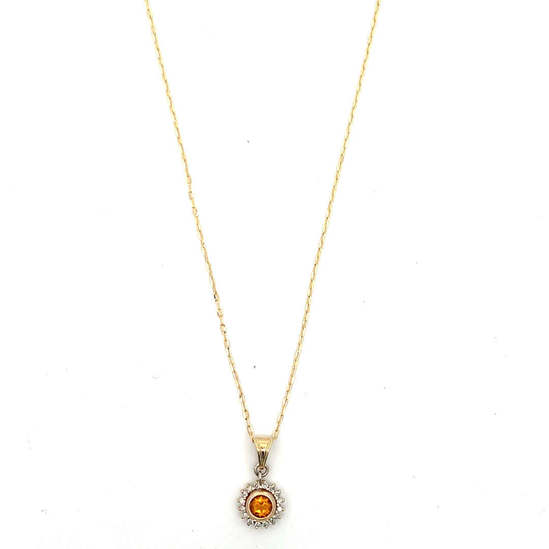 14K Yellow Gold Citrine and Diamond Cluster Necklace