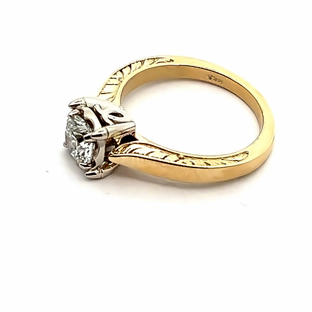 14K Yellow And White Gold 0.82 Carat Diamond Engraved Engagement Ring