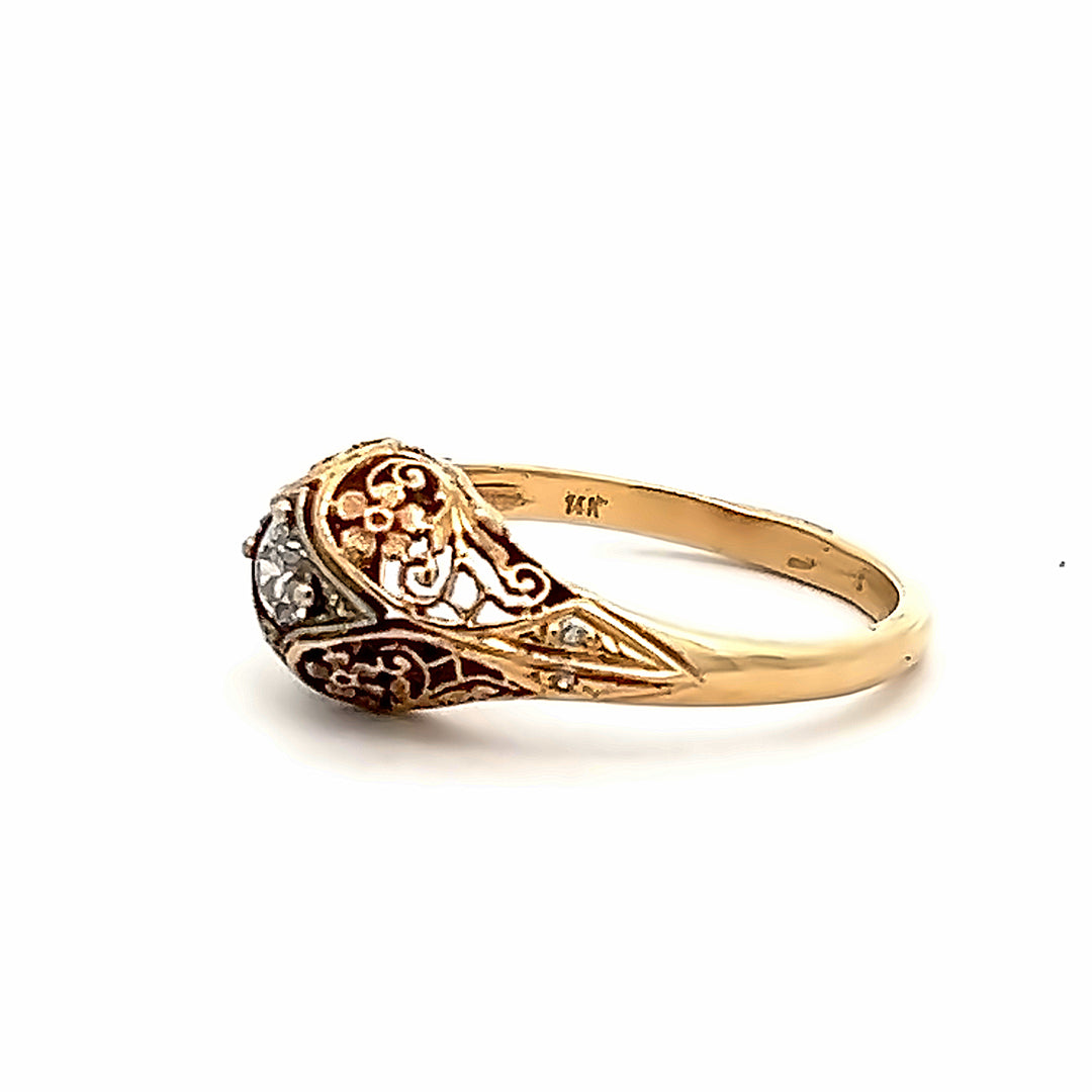 14K Yellow Gold 0.25 Carat Engraved Diamond Ring