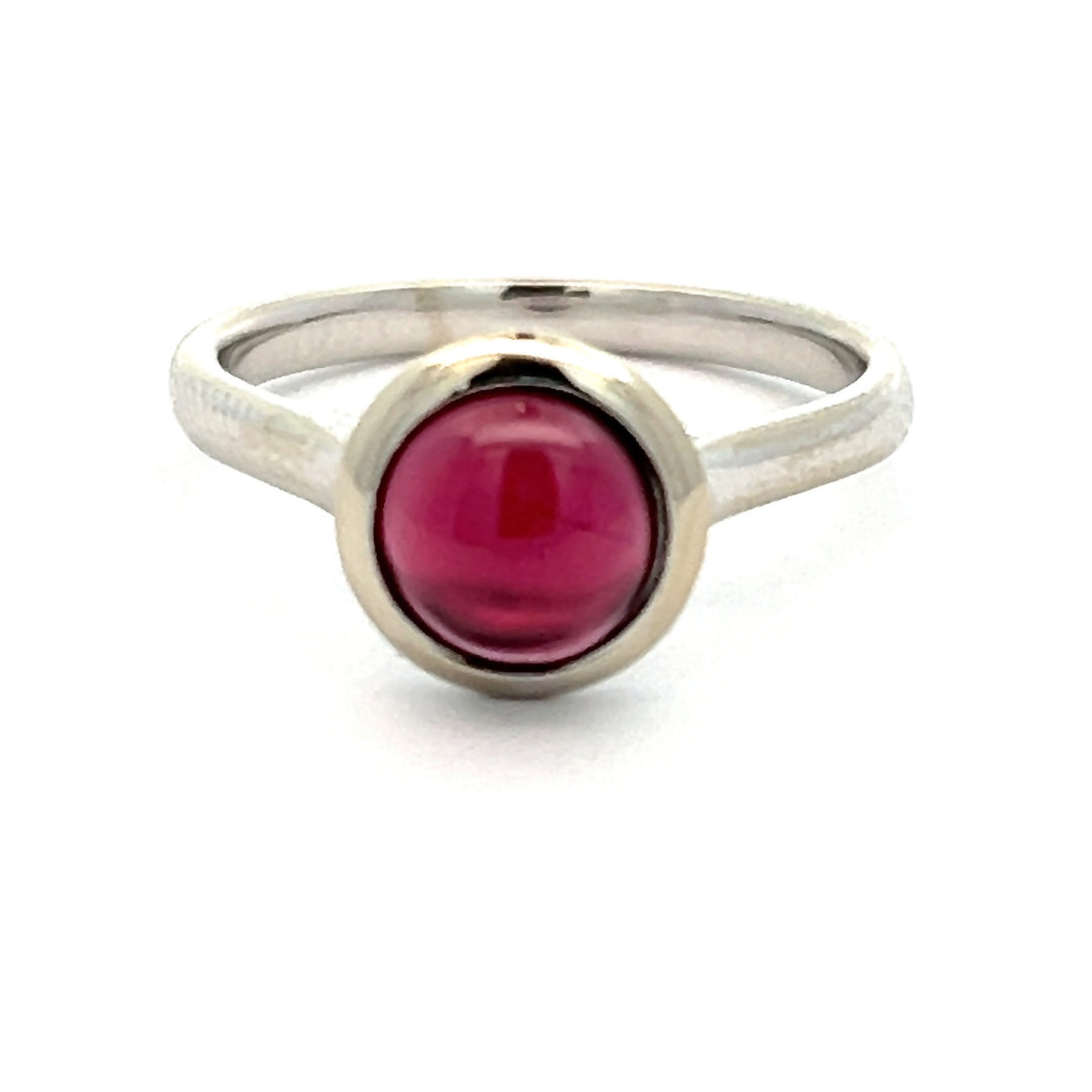 14K White Gold Mozambique Garnet Bezel Set Ring