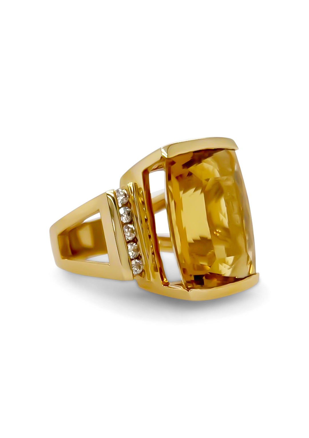 14K Yellow Gold 20.77 Carat Heliodor And Diamond Ring