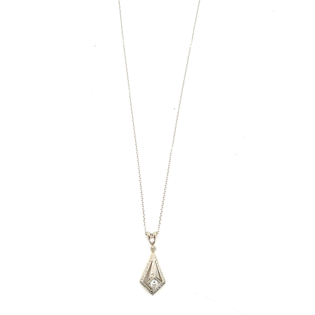 Platinum And 14K Yellow Gold 1920's Diamond Engraved Pendant