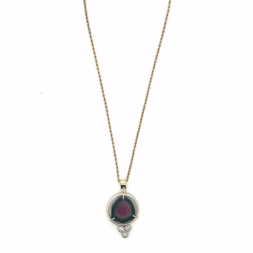 14K Yellow Gold Watermelon Tourmaline And Diamond Pendant