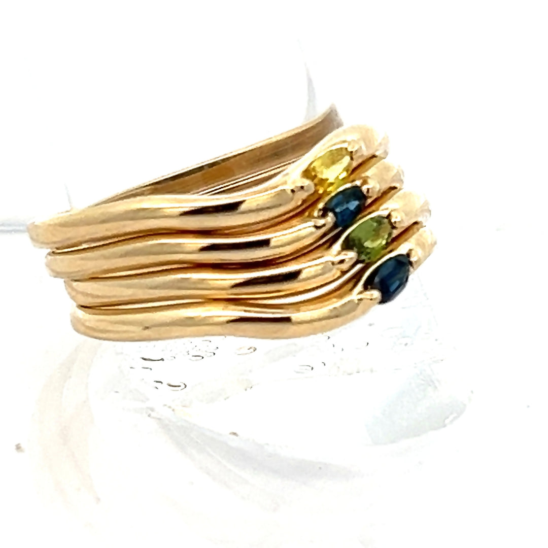 14K Yellow Gold Marquise Gemstone Stackable Wave Bands