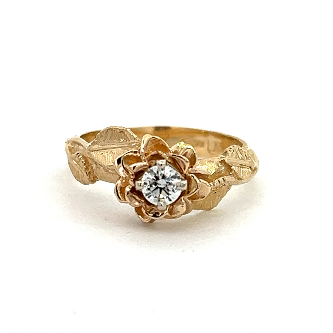 14K Yellow Gold 0.25 Carat Lab Grown Diamond Rose Ring
