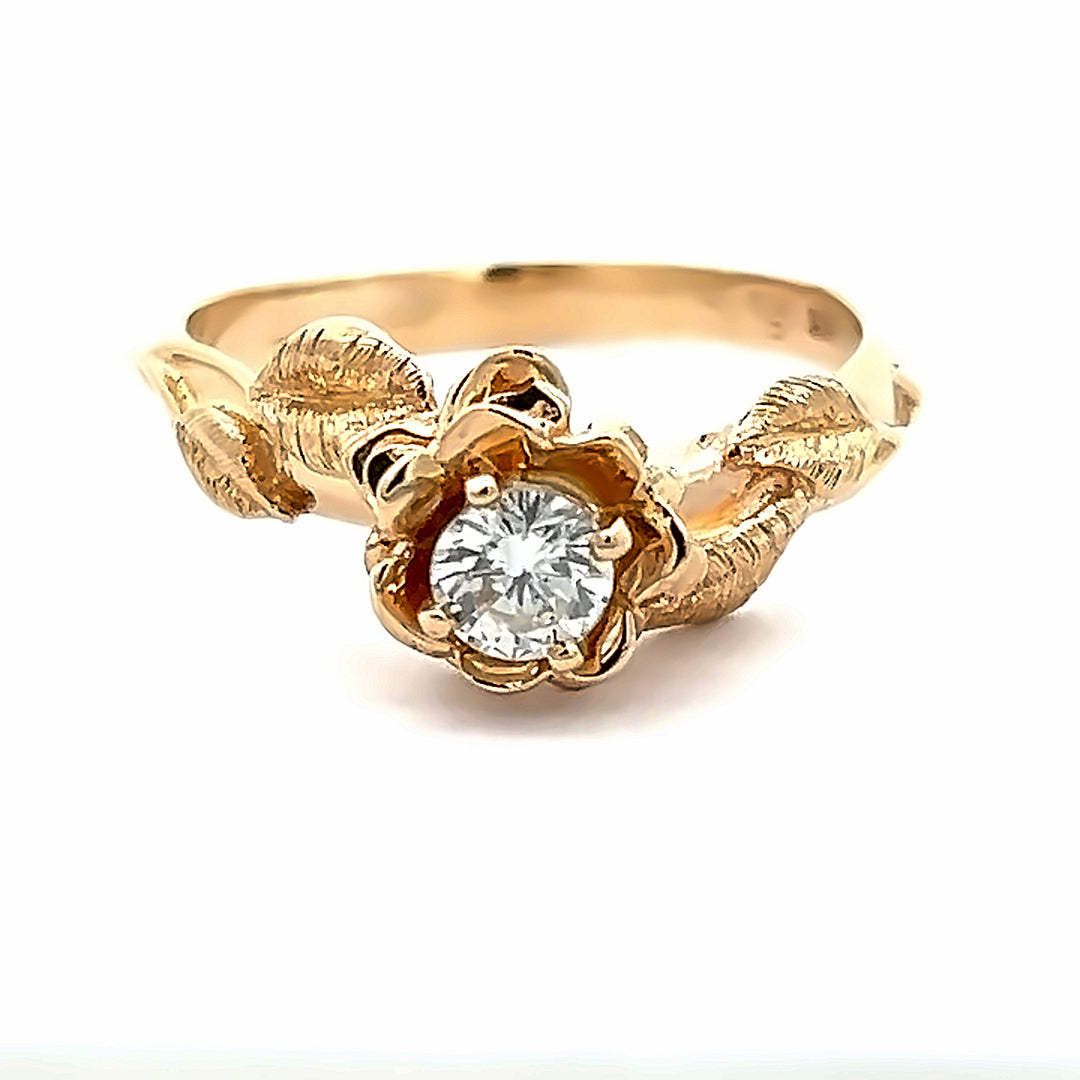 14K Yellow Gold 0.35 Carat Diamond Flower Ring