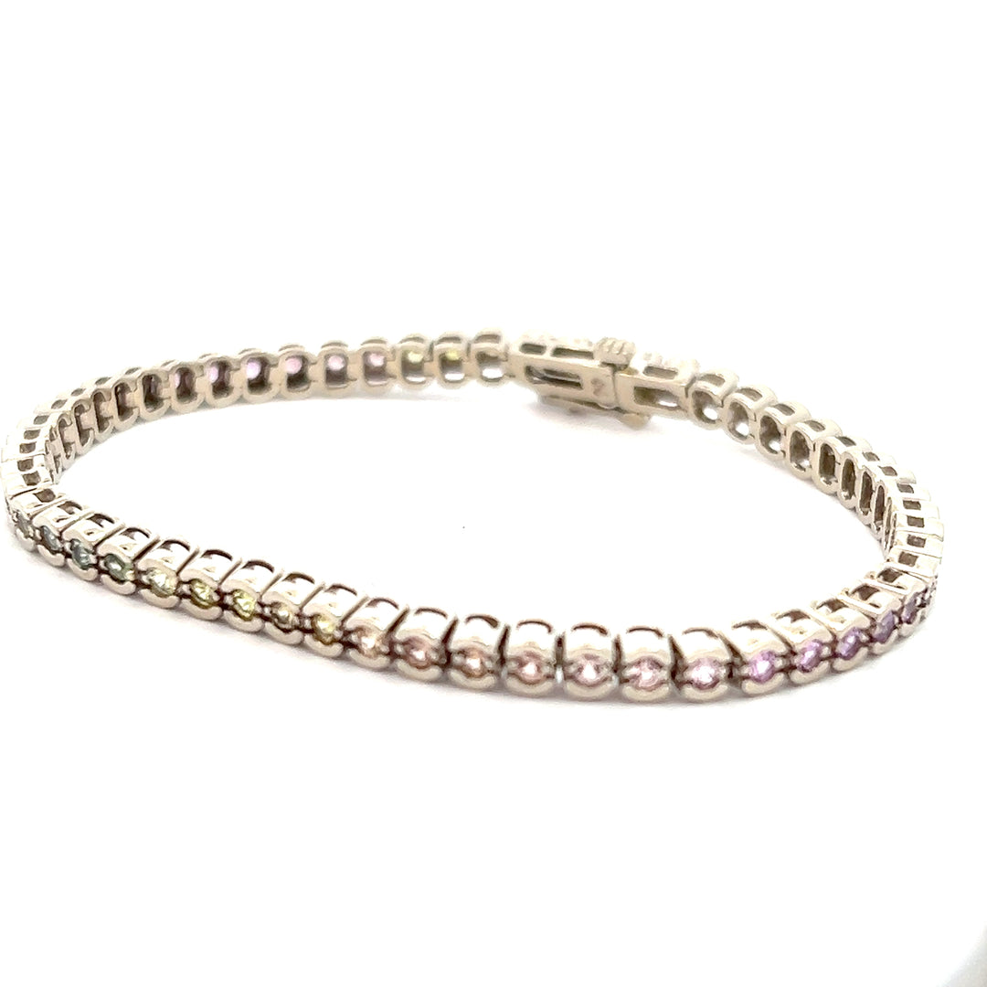 14K White Gold 1.75 Carat Rainbow Sapphire Tennis Bracelet