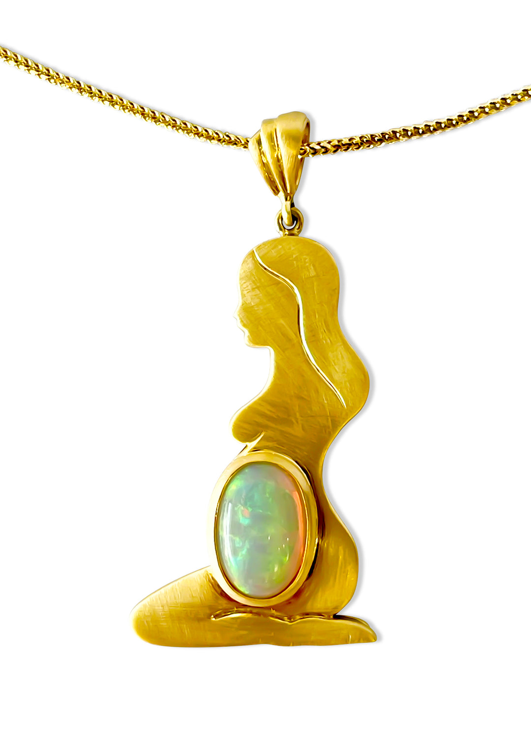 14K Yellow Gold Ethiopian Opal Pregnant Woman Necklace