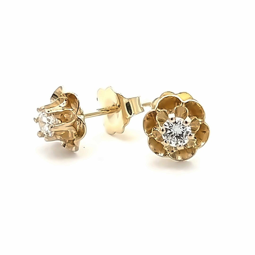 14K Yellow Gold 0.20 Carat Diamond Buttercup Stud Earrings