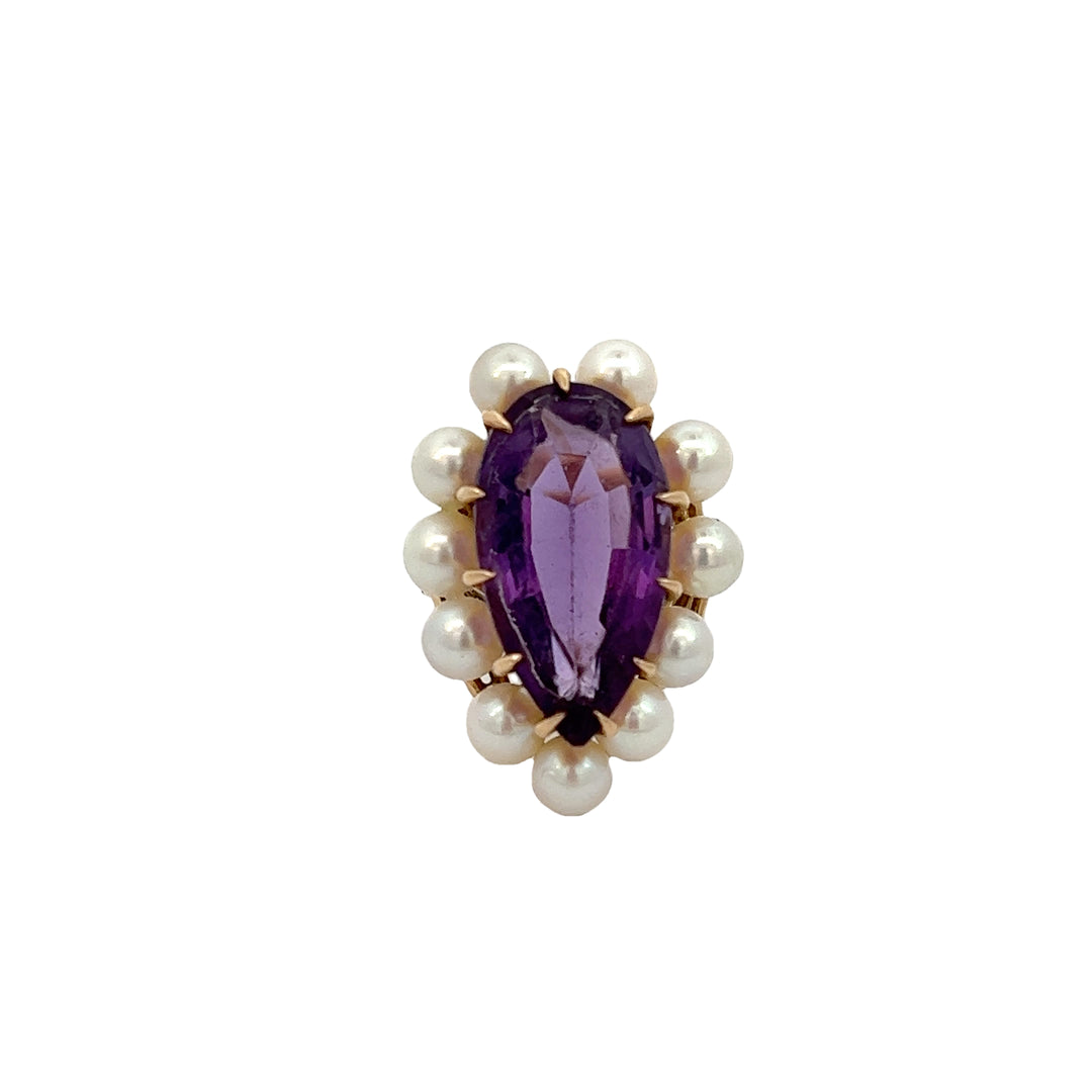 14k Yellow Gold Estate Amethyst And Pearl Ring