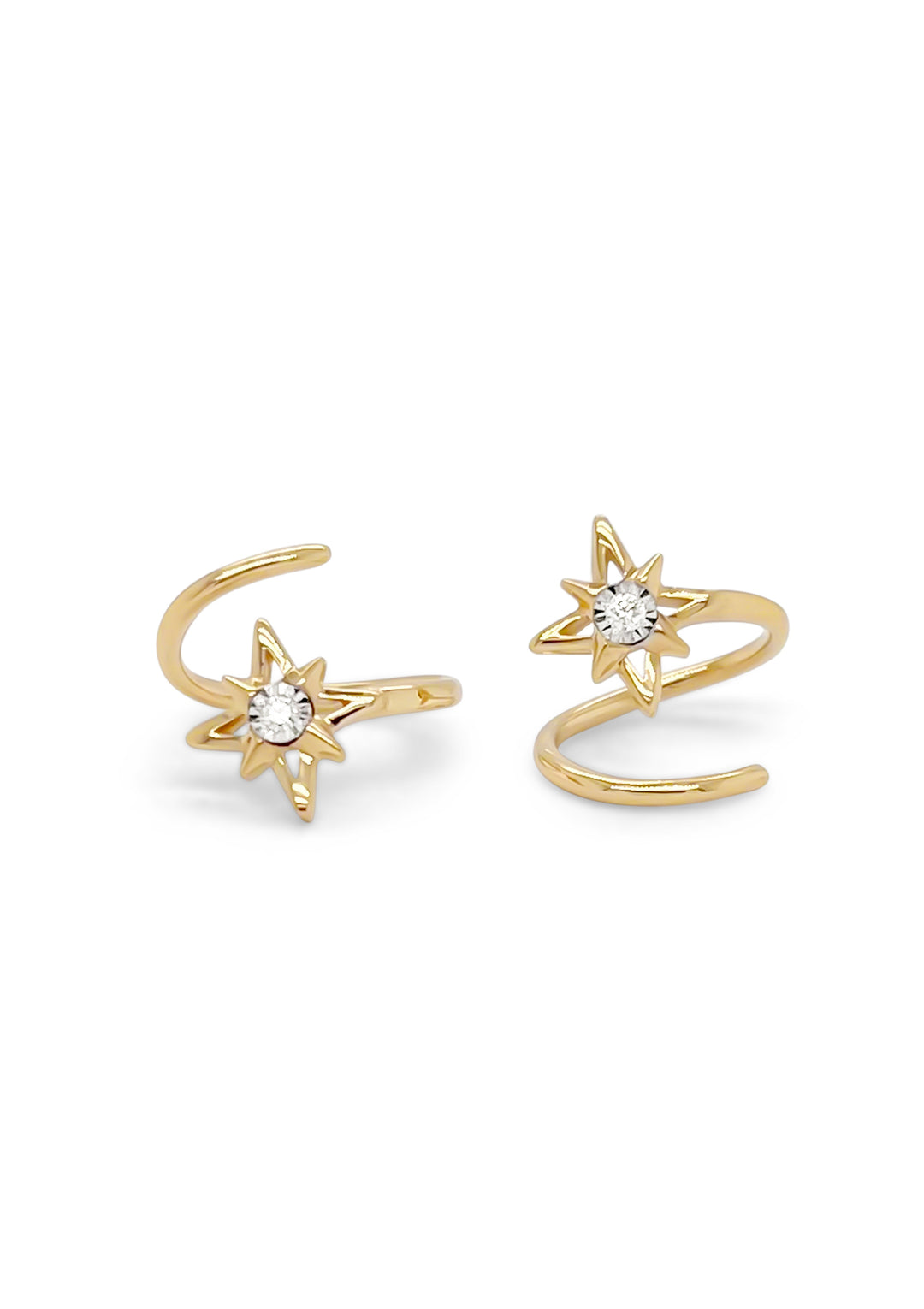 14K Yellow Gold Diamond Twist Star Earrings