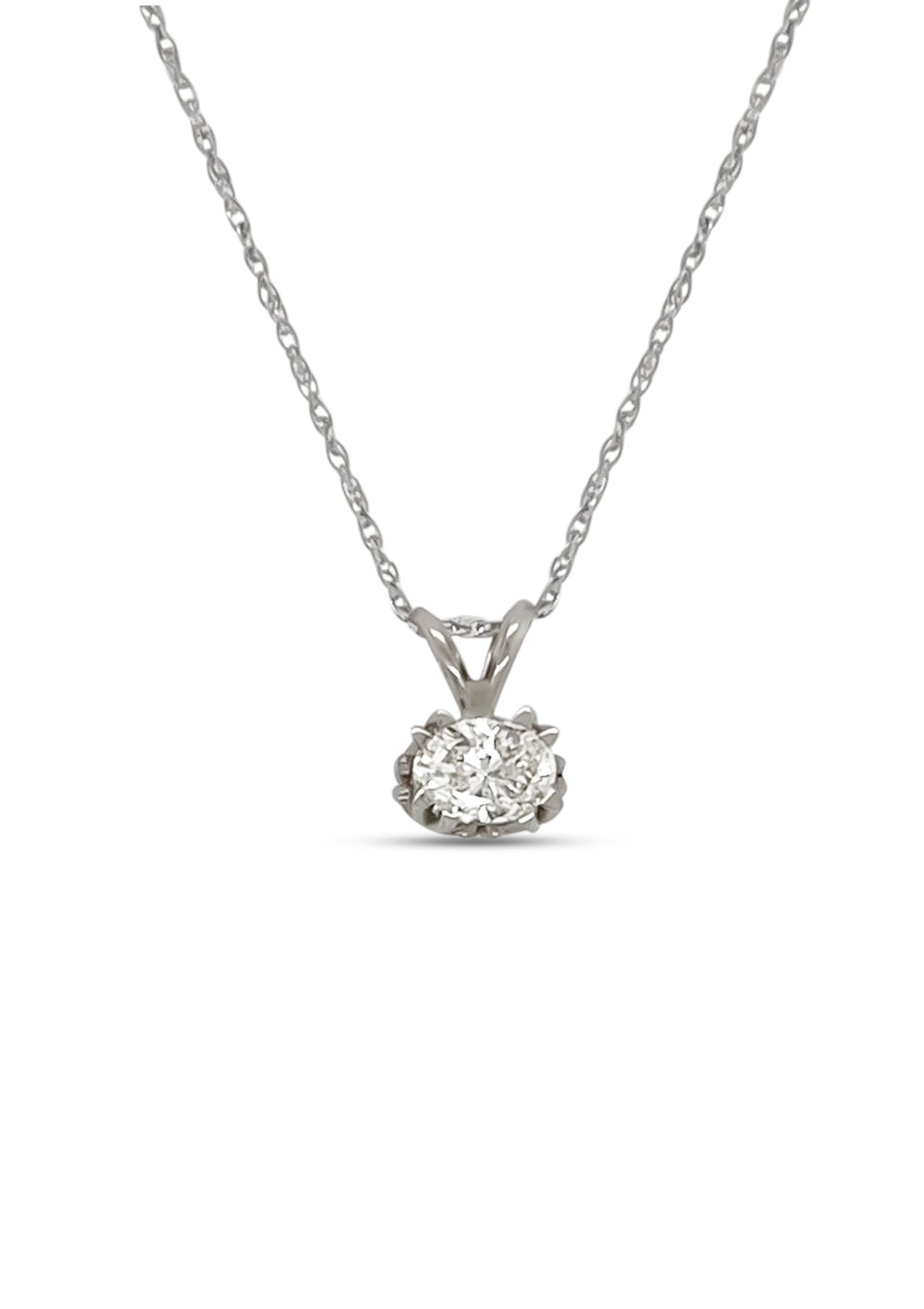 14K White Gold 0.50 Carat Oval Diamond Necklace
