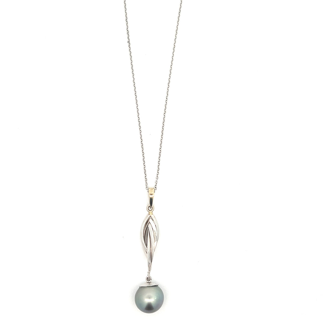 14K White Gold 11mm Silver Tahitian Pearl Drop Necklace