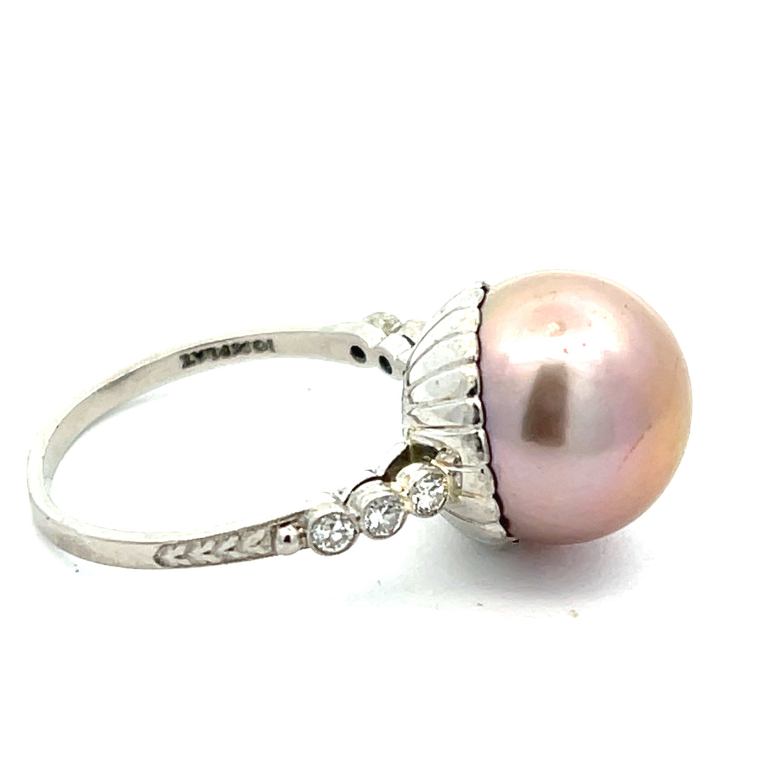 Platinum Edison Estate Cultured Pearl and Diamond Ring