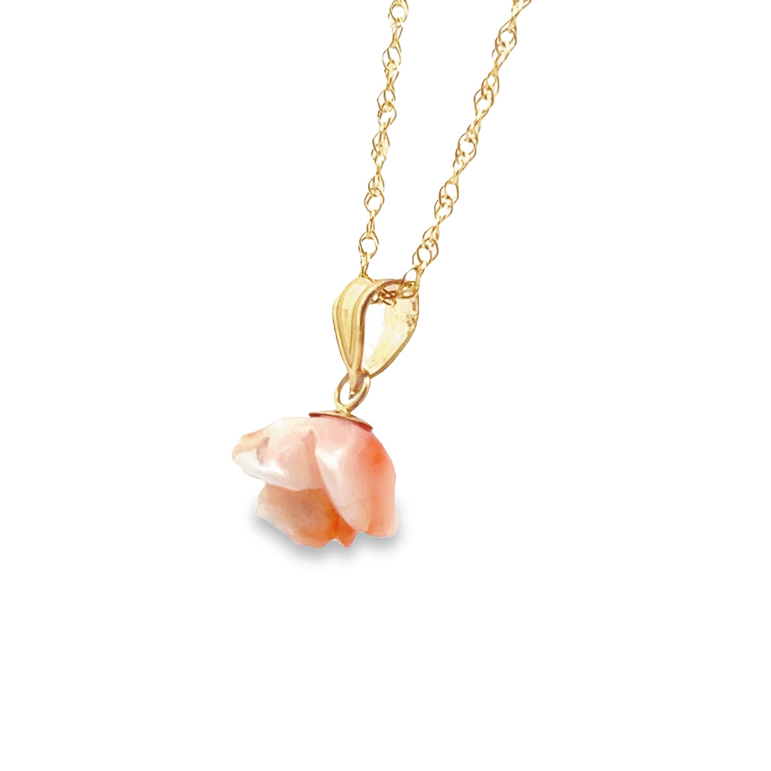14K Yellow Gold Coral Rose Dangle Necklace