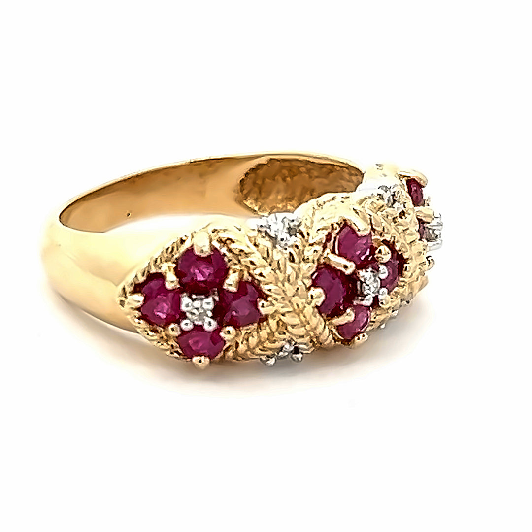 14K Yellow Gold .96 Carat Total Weight Ruby And Diamond Ring